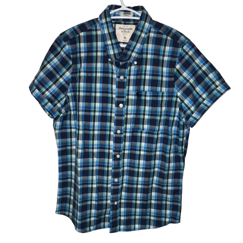 Abercrombie and Fitch Blue Plaid Mens Shirt XL Muscle Western Casual Cotton